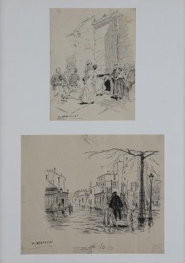 1059.  MARIANO BERTUCHI (Granada, 1885-Tetuán, 1955)Entrada a la Basílica de la Natividad en Belén; Inundaciones en el barrio de Le Marais, París