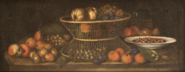 839.  ESCUELA MADRILEÑA, SIGLO XVIIBodegón con cesta de manzanas y peras