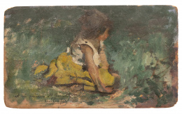 944.  CECILIO PLÁ Y GALLARDO (Valencia, 1860- Madrid, 1934)Niña sobre la hierba