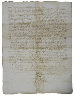 359.  Carta de poder de Isabel de las Casas a favor de su marido Alfonso Fernández de Fuentes (Ortiz de Zúñiga) para que pueda vender los bienes/tierras en Utrera, heredados de sus padres Guillén de las Casas y Juana Rodríguez.Paterna del Campo (Huelva), 13 de.