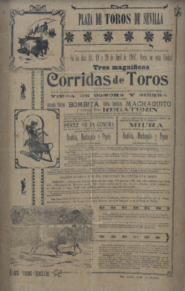 708.  Lote de cinco carteles de toros de la plaza de toros de Sevi