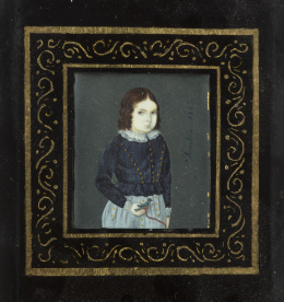 226.  SÁNCHEZ (Escuela española, siglo XIX)Retrato de niña con pajarito, 1843.