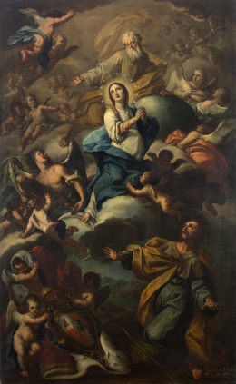 540.  FRANCISCO JAVIER MERGOLO (Monteleone Calabro, 1746-1786)Inmaculada Concepción con Dios Padre, Santiago apóstol y alegoría del Reino de España, 1777.