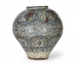 1440.  Orza de cerámica esmaltada en azul cobalto.Talavera de Puebla, Méjico, ff. del S. XVII.