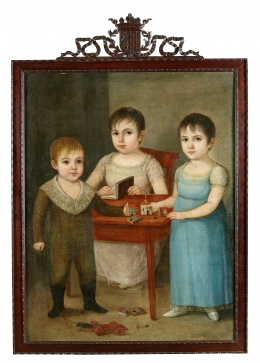 366.  ESCUELA ESPAÑOLA, PRIMERA MITAD DEL SIGLO XIXRetrato de los hermanos María Magdalena, Enriqueta y Luis Ulloa y García de Tejada.