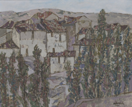 924.  AGUSTÍN REDONDELA  (Madrid, 1922 - 2015)Árboles y casas de Gualda, 1989.