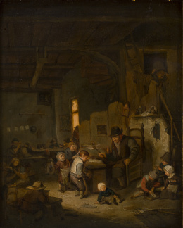 953.  ADRIAEN VAN OSTADE (Haarlem, 1610-1685)La escuela de la aldea, c. 1662.