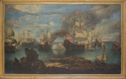 930.  ESCUELA ITALIANA (GÉNOVA- FLORENCIA), FINALES DEL SIGLO XVII, PRINCIPIOS DEL SIGLO XVIIICombate naval entre cuatro navíos de la Orden de Malta y seis navíos tunecinos