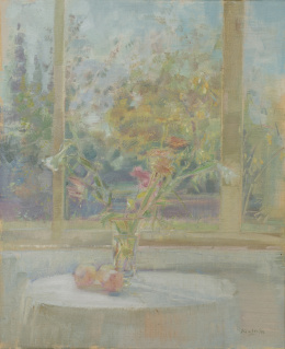 849.  JULIÁN GRAU SANTOS (Huesca, 1937)Jarrón de flores junto a la ventana.