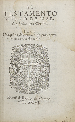 865.  “El Testamento Nvevo de Nvestro Señor Iesu Christo” 1ª Edición de 1596..