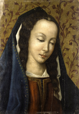 860.  ESCUELA HISPANO- FLAMENCA, H.1500-1530Virgen sobre un fondo dorado con aplicaciones en rojo.