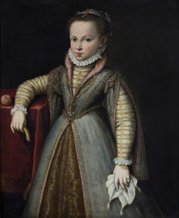 705.  ESCUELA ESPAÑOLA, H. 1575Retrato de niña con rosquilla a la edad de 9 años. 