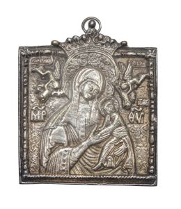 1008.  Virgen del Perpetuo Socorro.Placa devocional de plata.S. XVIII - XIX.