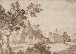 764.  REMIGIO CANTAGALLINA (Sansepolcro, 1582-Florencia, 1656)Vista de un paisaje boscoso con tres figuras