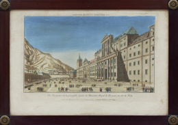 782.  ESCUELA FRANCESA, SIGLO XVIIIVista óptica: "Vue perspective de la principale facade du Monastere Royal de l´Escurial, du côte du Midy"