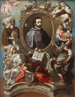 851.  MANUEL SERNA (México, h. 1650-h. 1700)Retrato del obispo Juan de Palafox y Mendoza (1600-1659) con alegorías