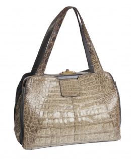 388.  Bolso de piel de cocodrilo gris con dos asas cortas