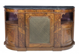 1092.  Credenza victoriana de madera de raíz y marquetería.Inglaterra, S. XIX.