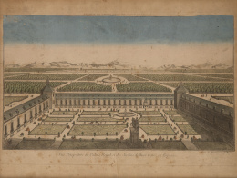 862.  ESCUELA FRANCESA, SIGLO XVIIIVista óptica: "Vue perspective du Palais Royal et des Jardins du Buen Retiro en Espagne"