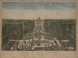 759.  ESCUELA FRANCESA, SIGLO XVIIIVista óptica: "Vue perspective d´Allee á gauche du Jardin de Plaisance du Pape aux environs de Rome"