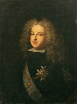 822.  SEGUIDOR DE HYACINTHE RIGAUD (Escuela francesa, siglo XVIII)Retrato de Felipe V, rey de España, inserto en un óvalo fingido