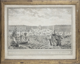 779.  PIERRE PHILIPPE CHOFFARD & CHEVALIER DE BASSEMON (SIGLO XVIII)"Vue de la ville de Bordeaux et de ses promenades du côté du château Trompette" y "Vue de la porte et place Bourgogne sur le port de la ville de Bordeaux"