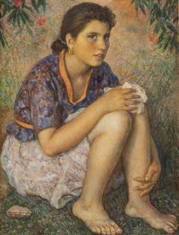 865.  EUGENIO HERMOSO MARTÍNEZ (Fregenal de la Sierra, Badajoz, 1883-Madrid, 1963)Retrato de niña sentada