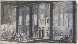 887.  JOSÉ ANTONIO JIMENO Y CARRERA (Valencia, 1757- Madrid, 1818)Interior del cuartel de Infantería