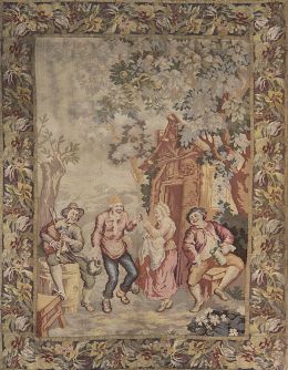 1348.  Tapiz en lana con escena de taberna a la manera de Teniers.Trabajo flamenco, S. XIX.