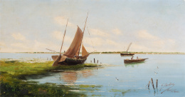 1067.  JULIO ABADÍAS (Escuela española, siglo XIX)Vista de Sanlúcar de Barrameda