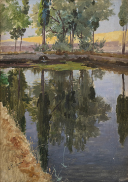 891.  ENRIQUE SIMONET LOMBARDO (Valencia, 1866-Madrid, 1927)Dobles Chopos en el Río 