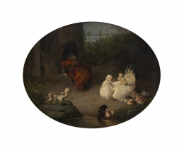 848.  EUGÈNE RÉMY MAES (Bélgica, 1849-1931)Gallina y pollitos