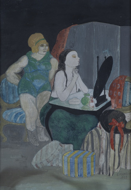 1026.  JUAN ESPLANDIÚ (Madrid, 1901 - 1978)Mujeres en un tocador, 1923