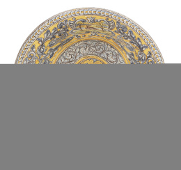 1282.  Julián Montemayor Carreño (1872-1947).Pila circular de cerámica esmaltada de estilo renacentista en azul y amarillo.Talavera, primera mitad del S. XX.