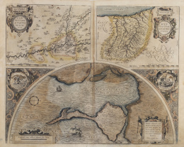 734.  ABRAHAM ORTELIUS (Amberes, 1527- 1598)"Carpentaniae Partis Descr. 1584, Guipuscoae Regionis Typus, Hanc insulam perlustrabat et sua Manu": Mapa de Toledo, Guipuzcoa, Cádiz