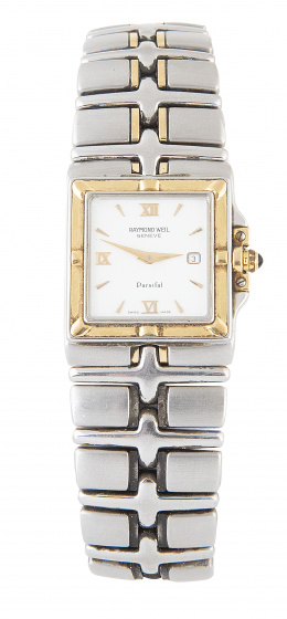 477.  Reloj RAYMOND WEIL Parsifal rectangular en oro y acero. 9390 A 725151