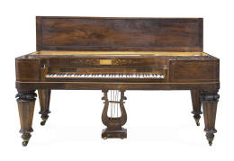 576.  Andreas Marschall (1783-1842). Eneberettiget.Firmado en el interior.Piano con caja de madera de palosanto y marquetería.Copenhague, h. 1840.