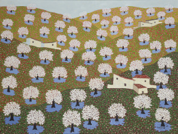 966.  EVARISTO GUERRA (Vélez-Málaga, 1942)Tres cortijos y almendros en flor, 1971