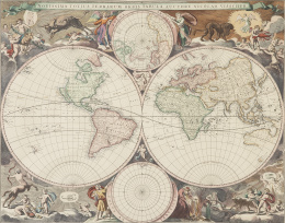 773.  NICOLAES VISSCHER (1618-1679) y NICOLAES BERCHEM (1621/1622- 1683) /FREDERICK DE WIT (1630- 1706)"Orbis terrarum Nova et Accuaritissima Tabula", "Orbis terrarum Nova et Accurat Tabula", "Nova totius Terrarum orbis tabula" y "Nova Orbis Tabula in Lucem"Edición moderna, siglo XX.