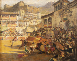 913.  FRANCISCO HOHENLEITER Y CASTRO (Cádiz,1889 - Sevilla, 1968)Corrida en plaza de toros castellana