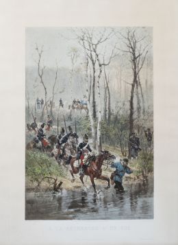 849.  ALPHONSE NEUVILLE  (Francia, 1835-1885) Ala recherche d&#39;un gué; Retour d&#39;une reconnaissancePublicados por Goupil en Londres, París y La Haya en 1881