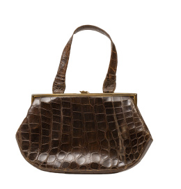 478.  Bolso vintage en piel de cocodrilo color marrón oscuro de los años 30                                                                                                                                                                                                                                                                                 