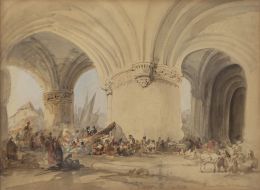 846.  GENARO PEREZ VILLAAMIL (El Ferrol, La Coruña, 1807-Madrid, 1854)Claustro de una iglesia con figuras