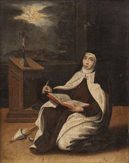 780.  ESCUELA ESPAÑOLA, SIGLO XVIISanta Teresa de Ávila escribiendo bajo la inspiración del Espíritu Santo