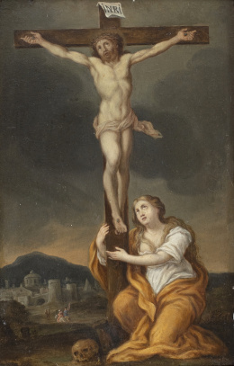 798.  ESCUELA FLAMENCA, SIGLO XVIIICristo Crucificado con María Magdalena al pie de la cruz