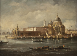 812.  ESCUELA ITALIANA, SIGLO XIXVenecia: Santa Maria della Salute y la Punta della Dogana en el Gran Canal