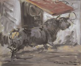 910.  ÁNGEL GONZÁLEZ MARCOS (Madrid, 1900 - 1978)Toro y Carrera de caballos