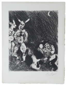 842.  MARC CHAGALL (Vítebsk, Bielorusia, 1887 - Saint-Paul de Vence, Francia, 1985)Le Satyre et le Passant, plate 55 (Les Fables de la Fontaine), 1927-30