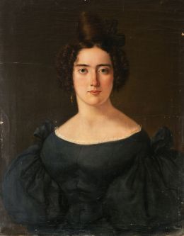 829.  JOSÉ DE MADRAZO Y AGUDO (Santander, 1781-Madrid, 1859)Retrato de dama con vestido azulh. 1825-1830