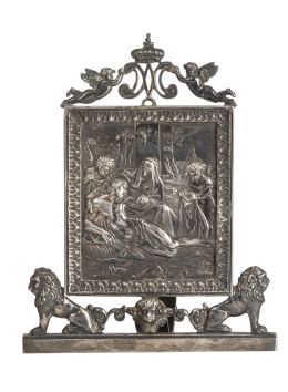 1039.  Piedad.Portapaz o "deposizione", neoclásico, de plata en su color.Italia, finales del S XVIII.
